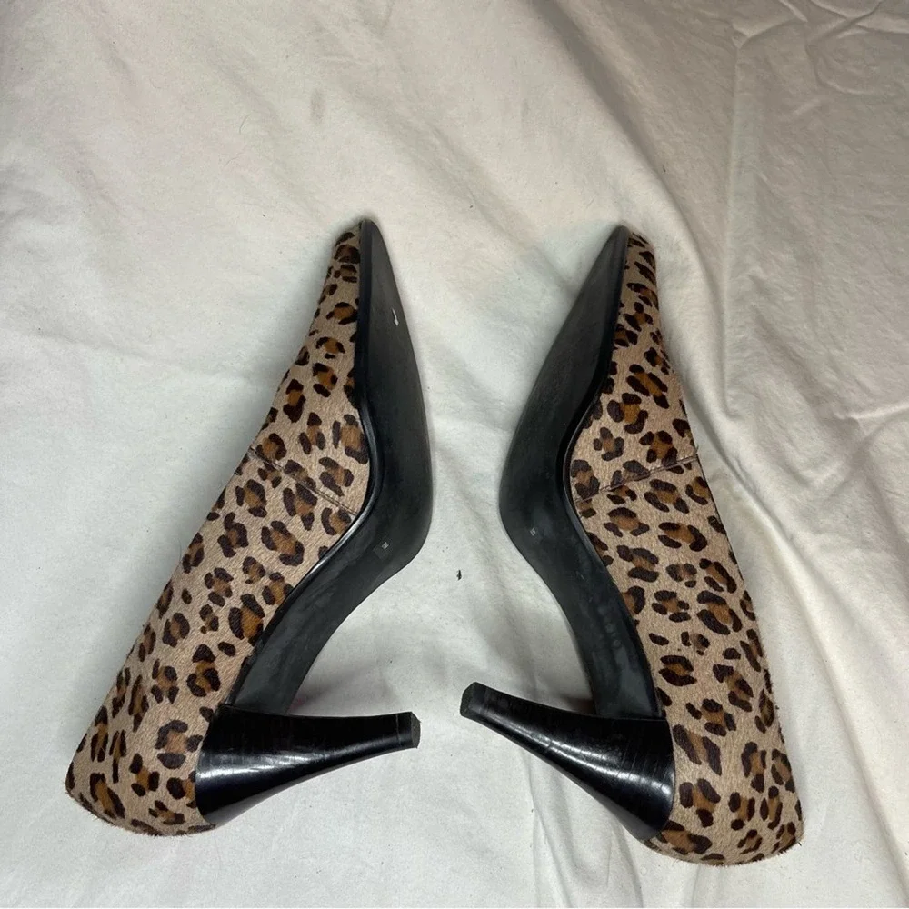 Franco Sarto | Tan Brown Leopard Print Leather Calf Hair 3” Heel Sz 8 - Picture 7 of 12